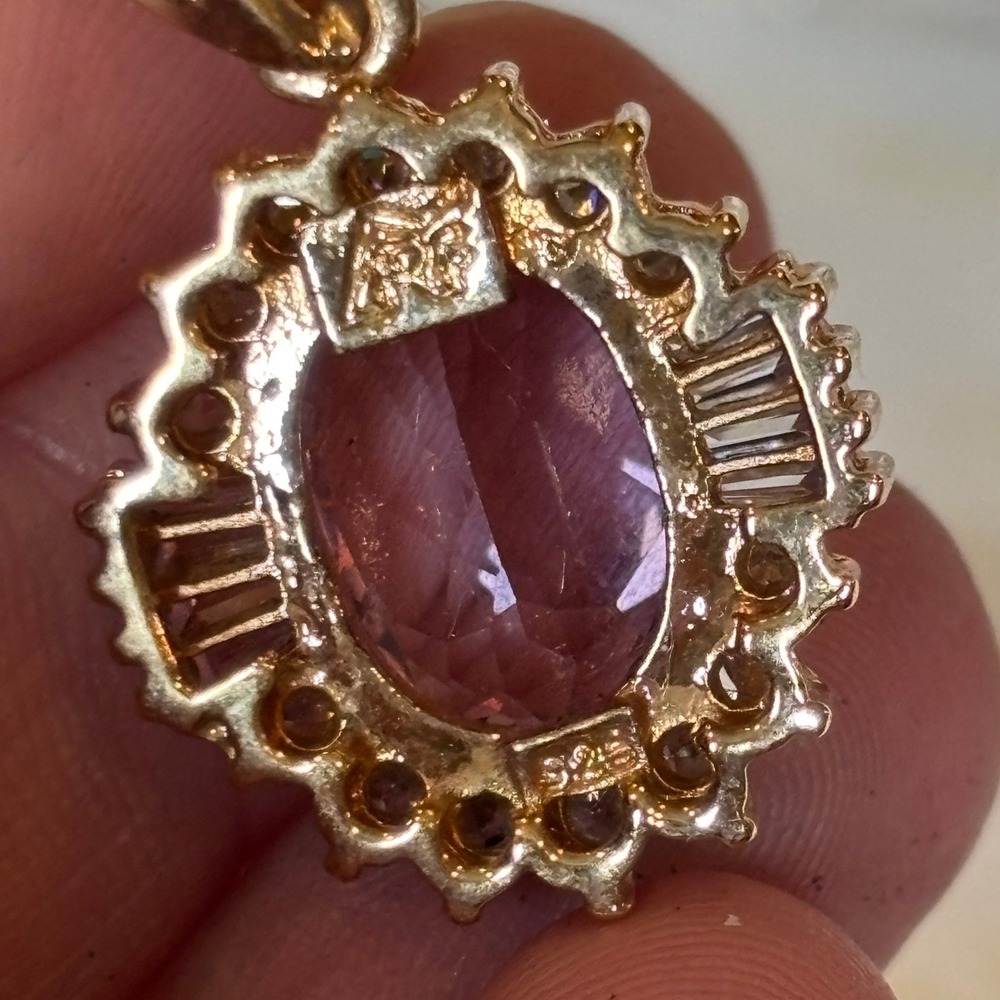 Handmade Amethyst Rose Gold Sterling Silver 925 Sunburst Halo Pendant - Picture 6 of 8